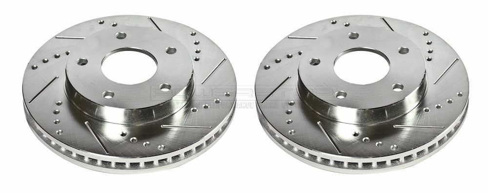 AM Autoparts Front Drilled & Slotted Brake Rotors & Ceramic Pad Kit – Fits 2002-2011 Subaru Impreza, Legacy, Saab 9-2X