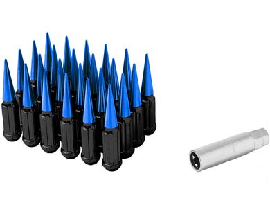 20Pc 4.5 TALL BLUE 1/2-20 SOLID SPLINE STEEL SPIKE LUG NUT+KEY FIT FORD MODELS